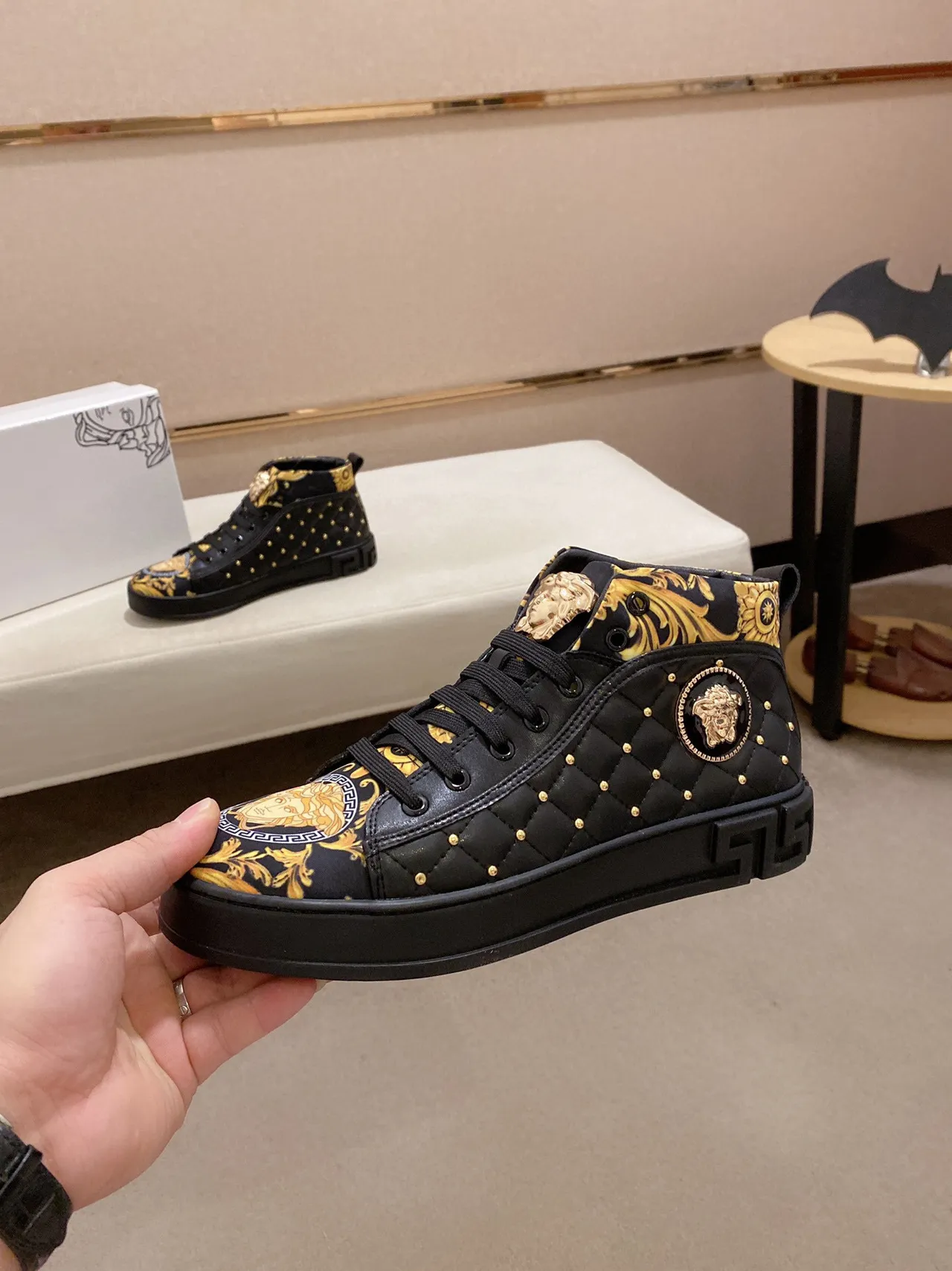 Versace Chain Reaction Black and Gold Baroque Print Lifestyle Sneakers 8