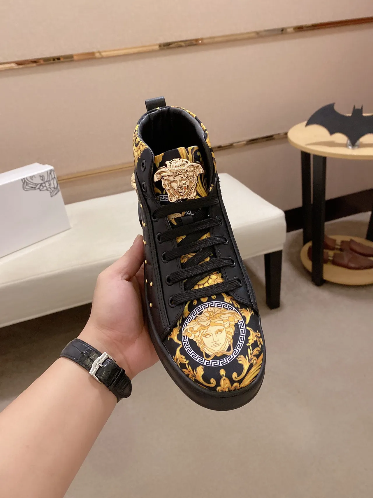 Versace Chain Reaction Black and Gold Baroque Print Lifestyle Sneakers 9