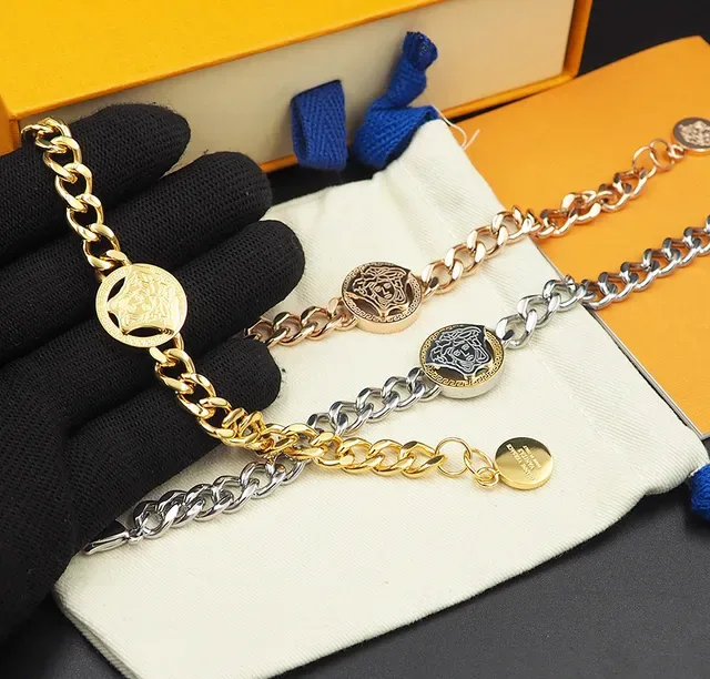 Versace Chain Reaction Medusa Gold-Tone Curb Chain Bracelet 9
