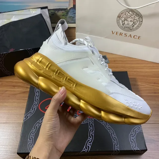 Versace Chain Reaction Off-White and Gold Chunky Sneakers 4