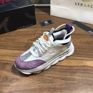 Versace Chain Reaction حذاء رياضي أبيض أرجواني سول شبكة شفافة متداخلة كانكي