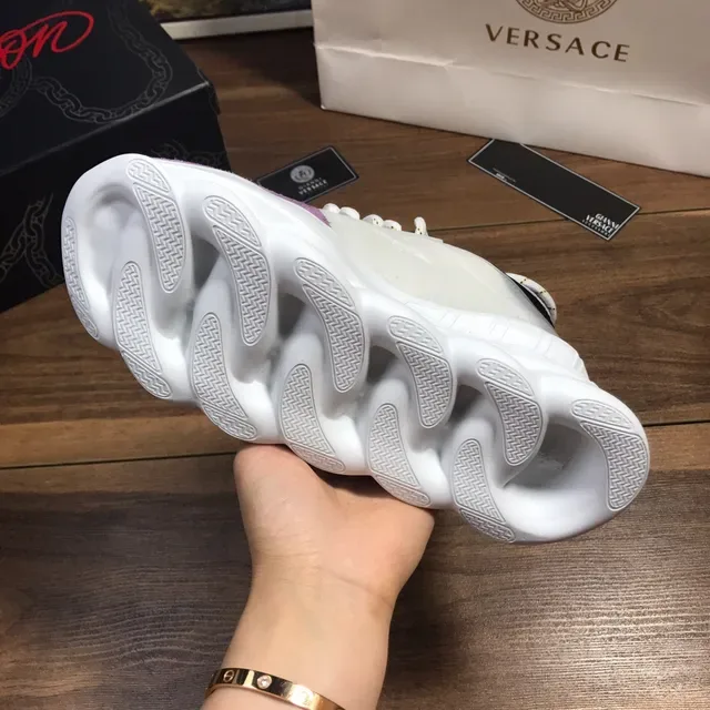 Versace Chain Reaction White Purple Sole Translucent Cage Overlay Chunky Sneakers 2