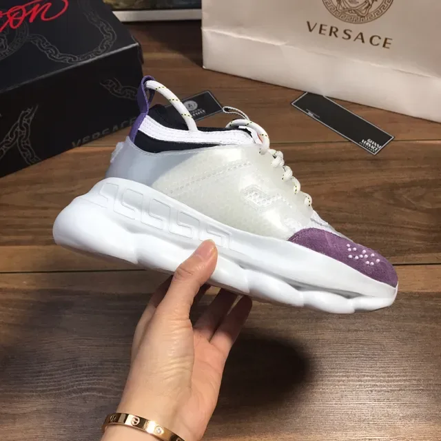 Versace Chain Reaction White Purple Sole Translucent Cage Overlay Chunky Sneakers 4