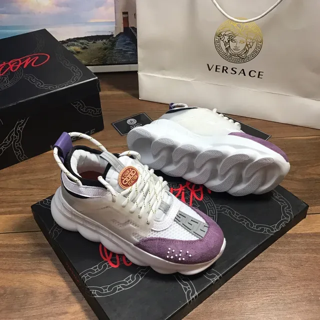 Versace Chain Reaction White Purple Sole Translucent Cage Overlay Chunky Sneakers 7