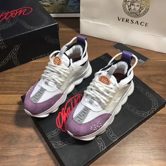 Versace Chain Reaction White Purple Sole Translucent Cage Overlay Chunky Sneakers 8