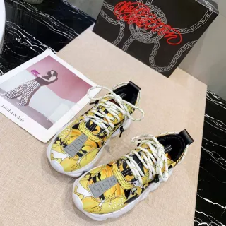Versace Chain Reaction 黄色巴洛克花卉印花厚底运动鞋