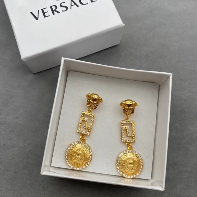 Versace 金银 美杜莎头 Greca 钥匙边框耳环 2