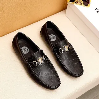 Versace Greca Medusa Horsebit Loafer Mocassins de couro preto