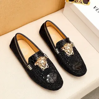 Versace Medusa 黑色 金色 头饰 五金 鳄鱼纹皮革 乐福鞋