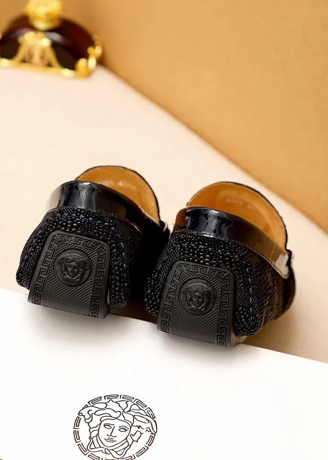 Versace Medusa Black Gold Head Hardware Croc-Embossed Leather Loafer 2
