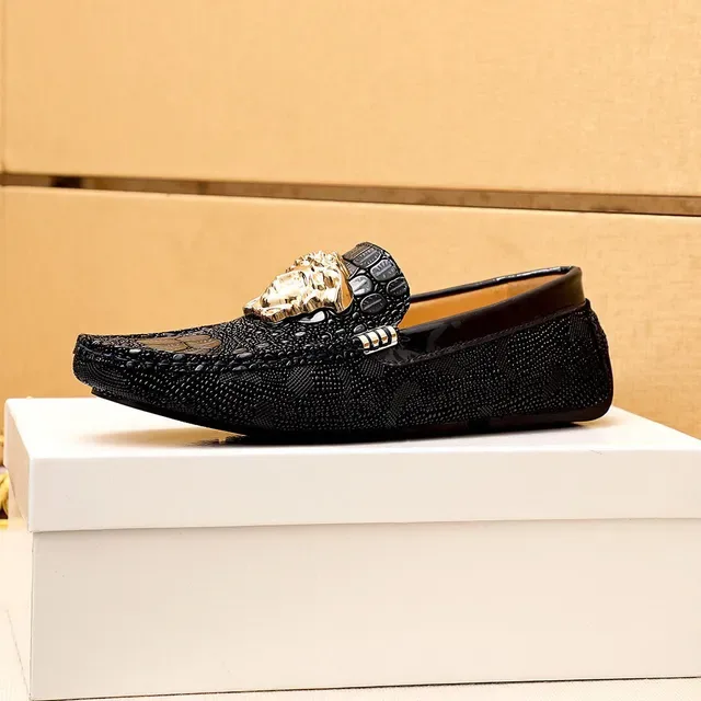Versace Medusa Black Gold Head Hardware Croc-Embossed Leather Loafer 3
