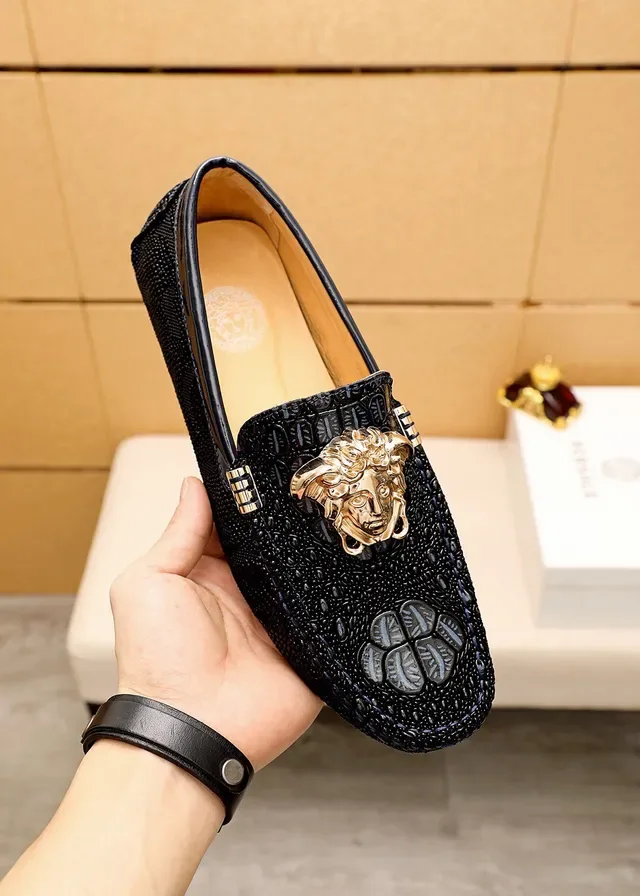 Versace Medusa Black Gold Head Hardware Croc-Embossed Leather Loafer 4