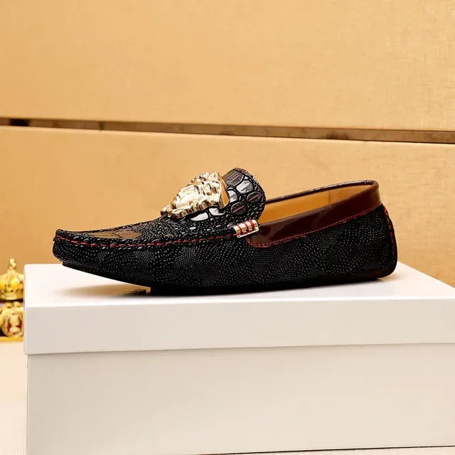 Versace Medusa Black Gold Head Hardware Croc-Embossed Leather Loafer 11
