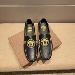 Versace Medusa Embroidered Black Leather Loafers