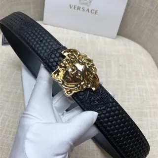 Versace Medusa Head 黑色压花蜂窝皮革腰带