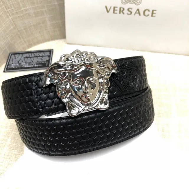 Versace Medusa Head Black Embossed Honeycomb Leather Belt 3
