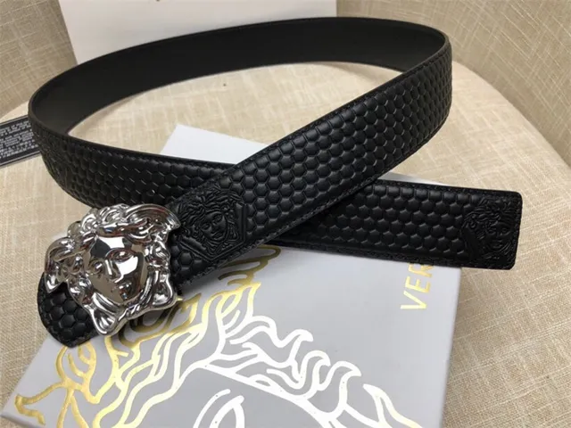 Versace Medusa Head Black Embossed Honeycomb Leather Belt 4