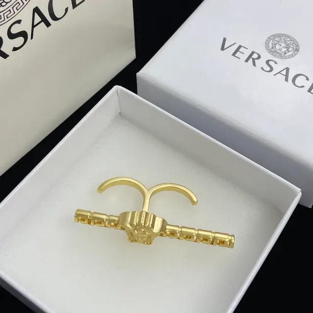 Versace Medusa Head Motif Argent Or Design Barre Segmentée Boucles d'Oreilles 2