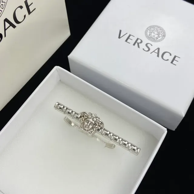 Versace Medusa Head Motif Argent Or Design Barre Segmentée Boucles d'Oreilles 4