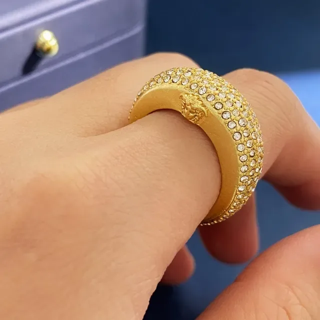 Versace Medusa Bague Or avec Pierres Pavé Bande Large 2
