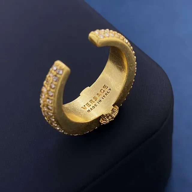 Versace Medusa Bague Or avec Pierres Pavé Bande Large 6