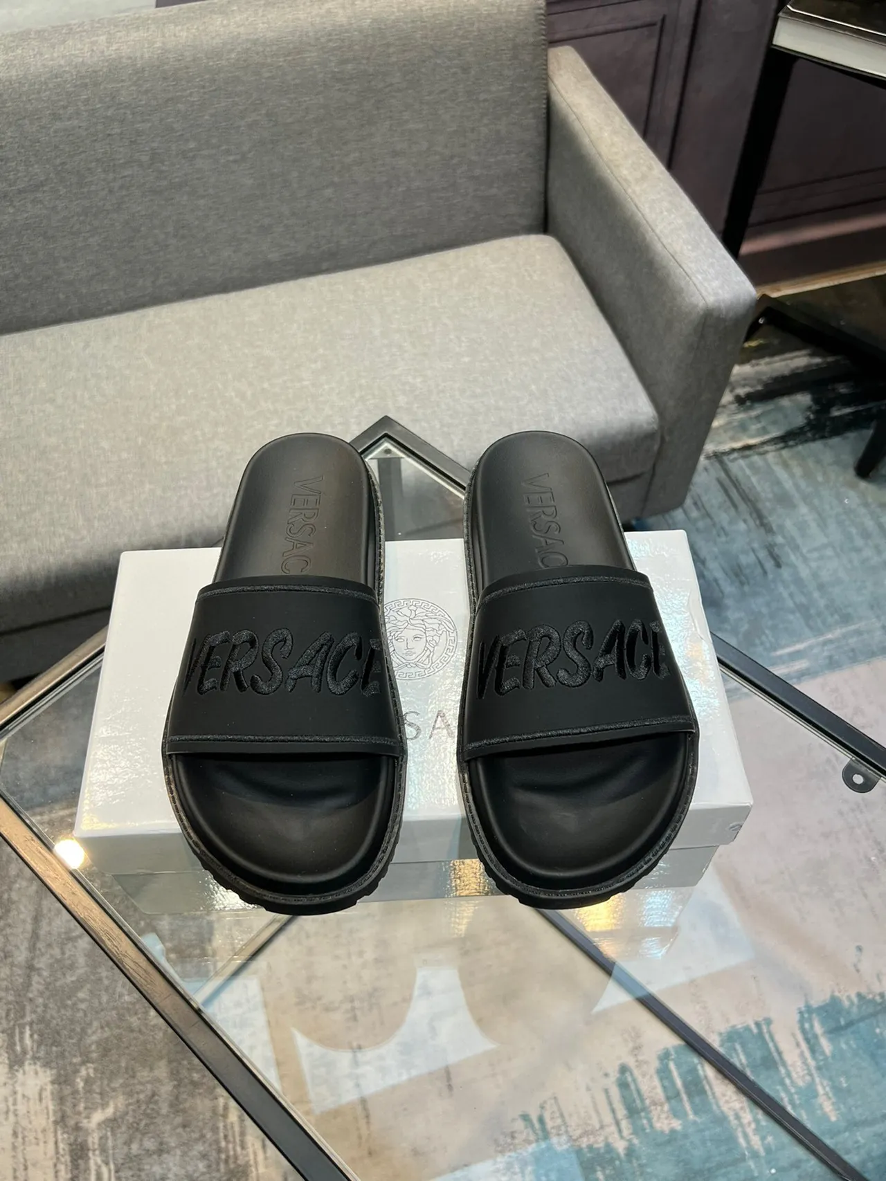 Versace Odissea Pantoufle noire en caoutchouc moulé 2