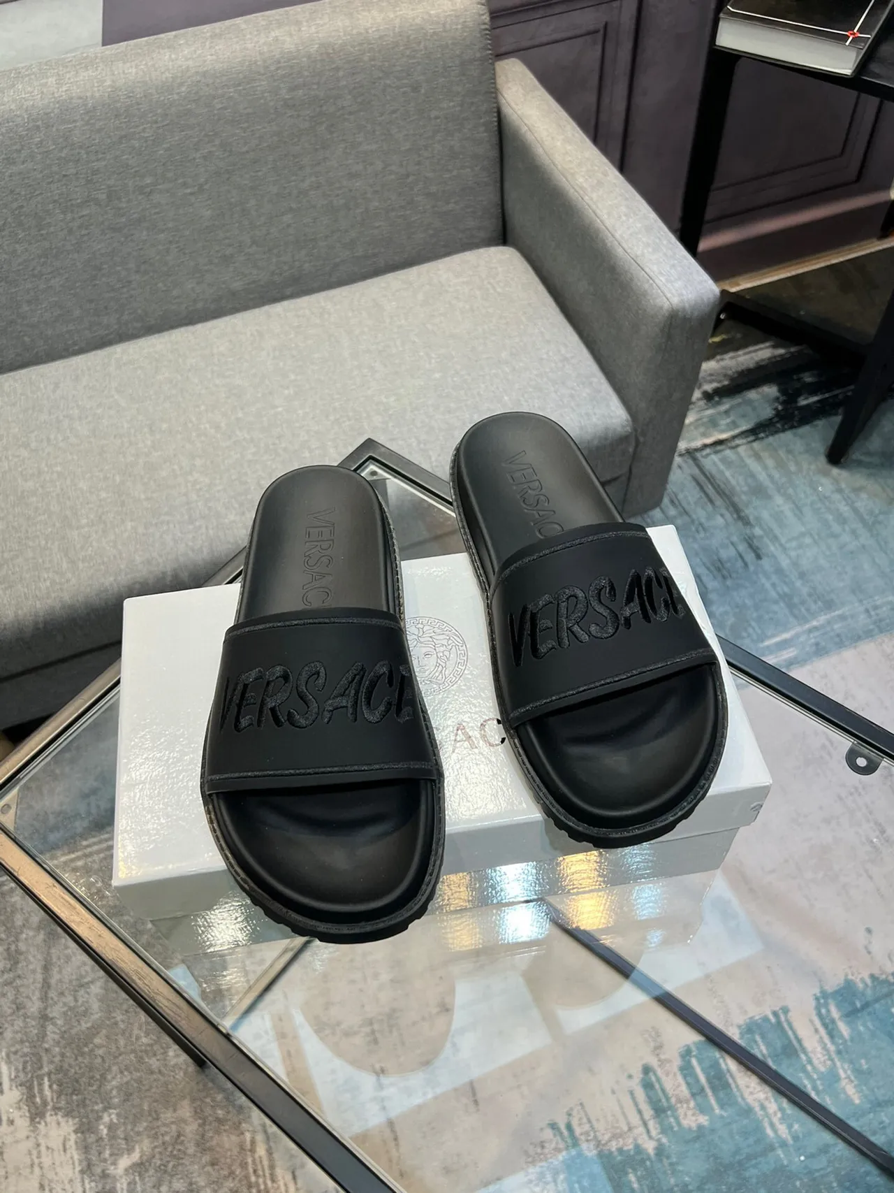 Versace Odissea Pantoufle noire en caoutchouc moulé 5