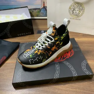 Versace Odissea Preto Laranja Verde Impressão Floral Tênis Lifestyle