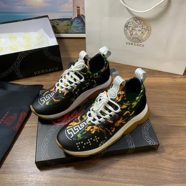 Versace Odissea Black Orange Green Floral Print Lifestyle Sneakers 7