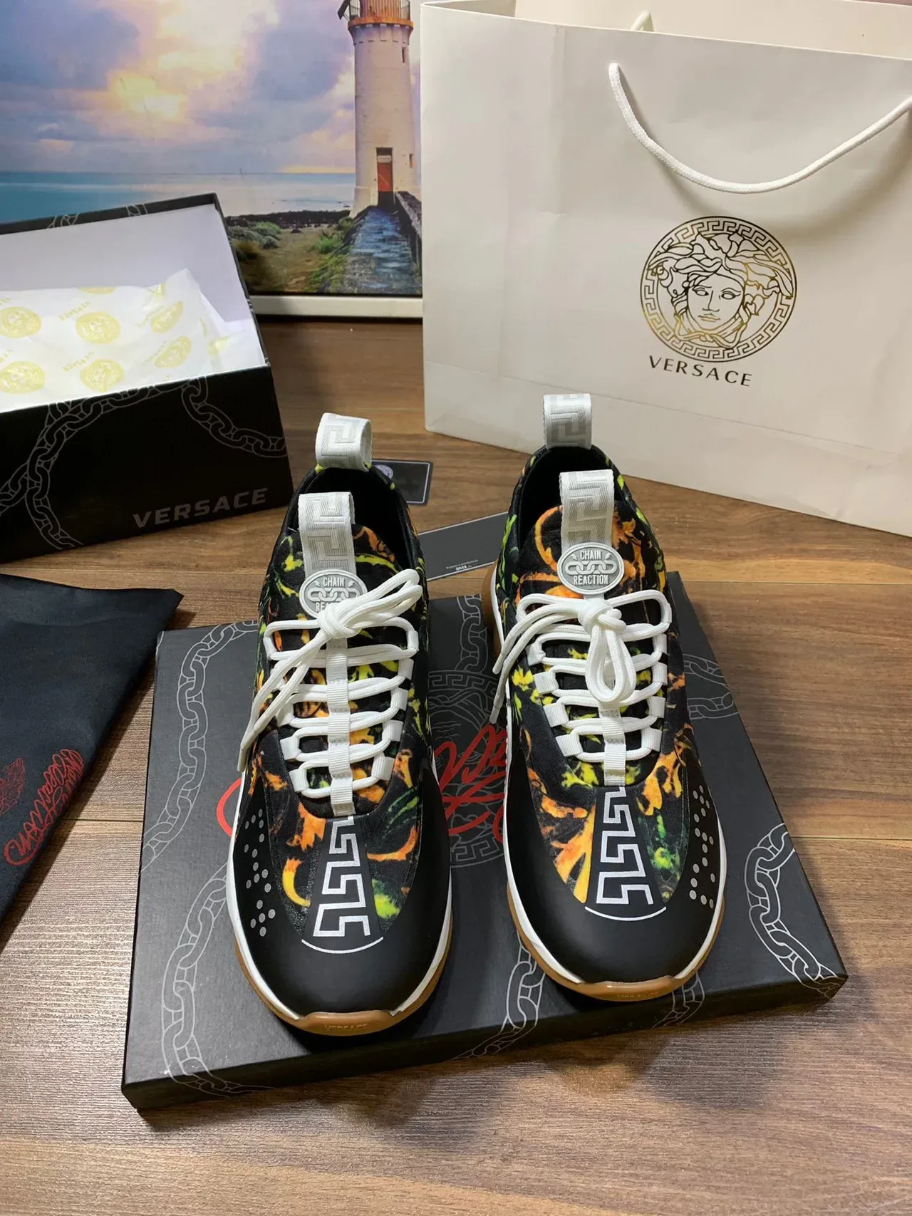 Versace Odissea Black Orange Green Floral Print Lifestyle Sneakers 8