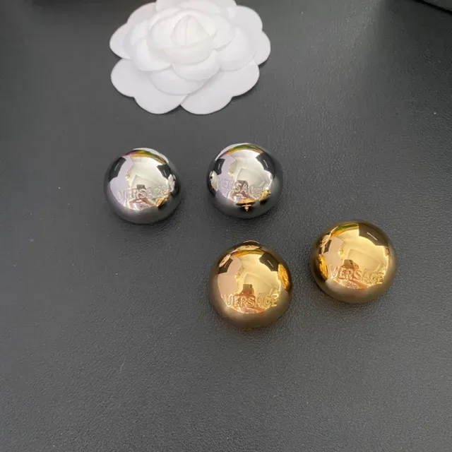 Versace Odissea Gold Silver Polished Spherical Engraved Logo Earrings 4