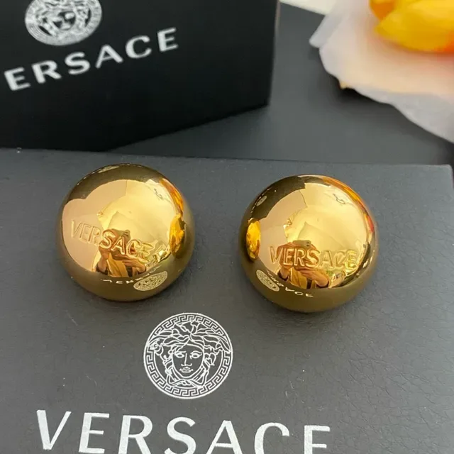 Versace Odissea Gold Silver Polished Spherical Engraved Logo Earrings 6