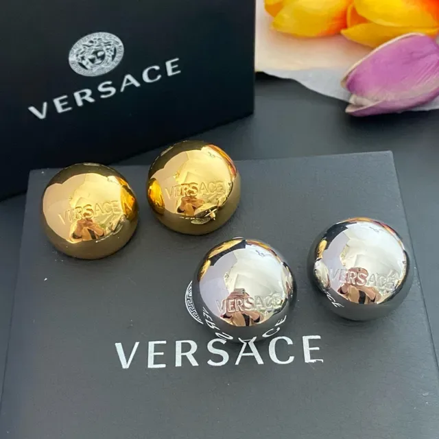 Versace Odissea Gold Silver Polished Spherical Engraved Logo Earrings 8