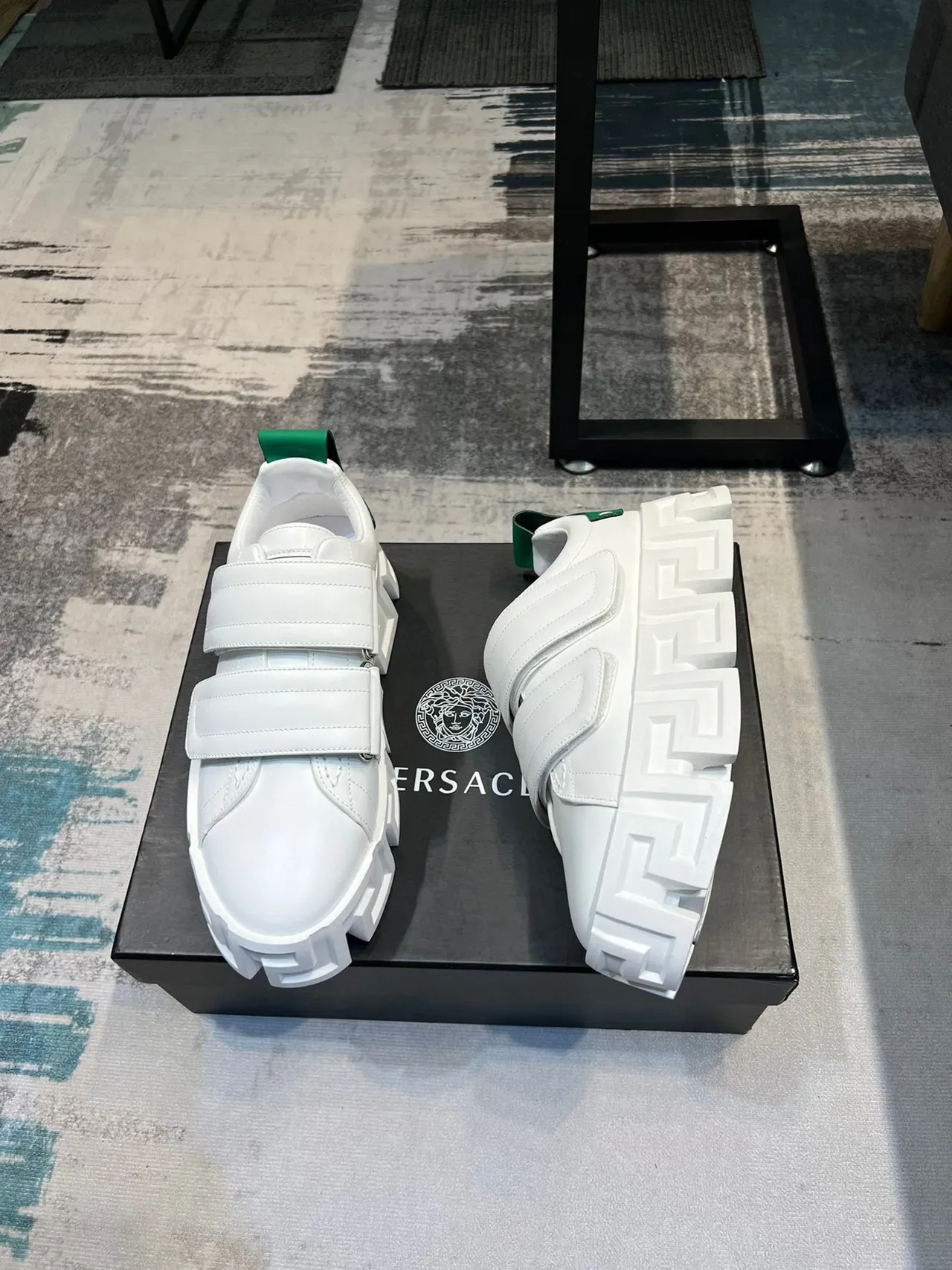 Versace सफेद हरा प्लेटफॉर्म वेलक्रो स्ट्रैप क्लोजर चंकी स्नीकर्स 5