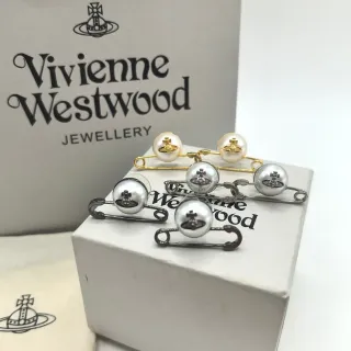Vivienne Westwood بروش لؤلؤ أورب فضة ذهب دبوس أمان شكل كرة