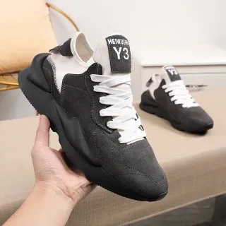 Y-3 Black White Sculpted Sole Mixed Suede And Textile Upper Chunky Sneakers