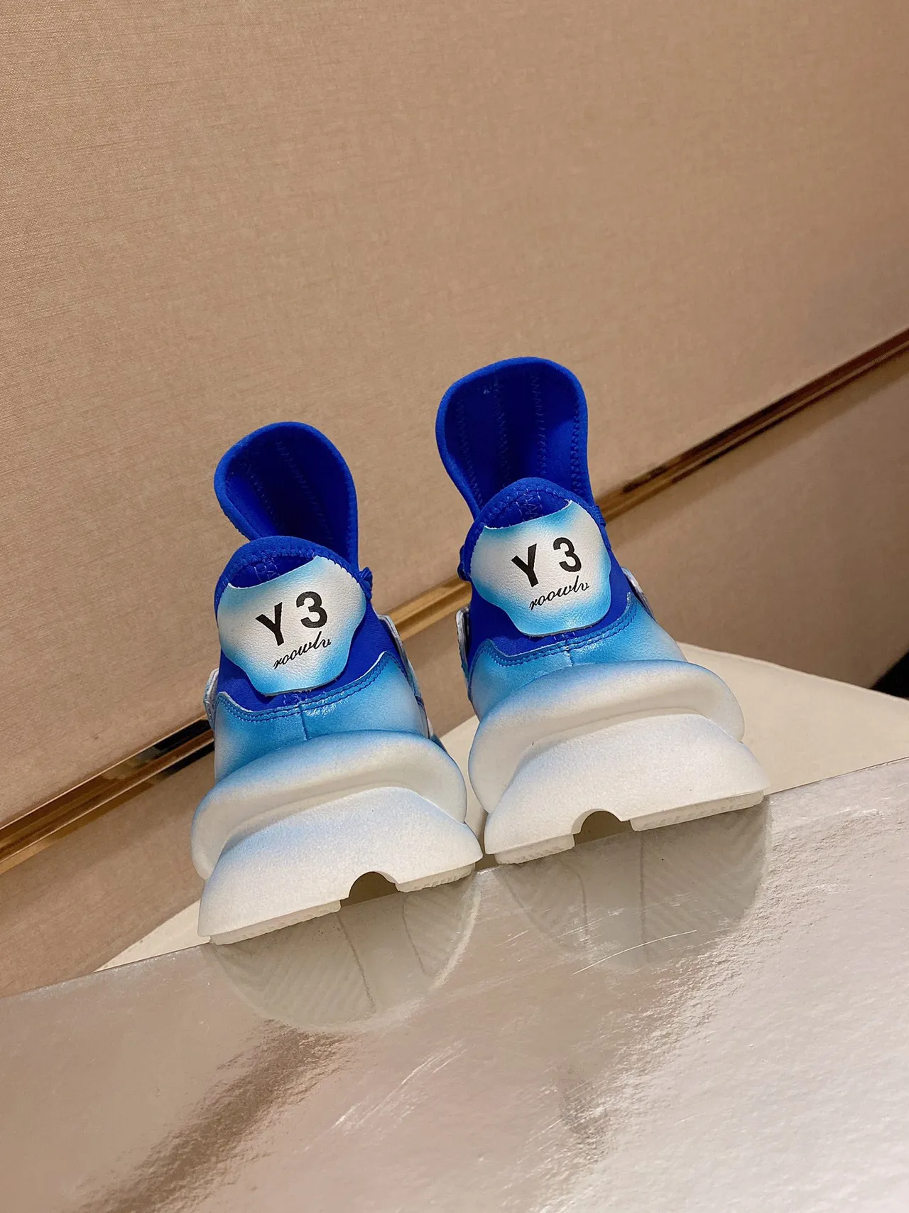 Y-3 Blue White Sculpted Sole Gradient Ombre Chunky Sneakers 3