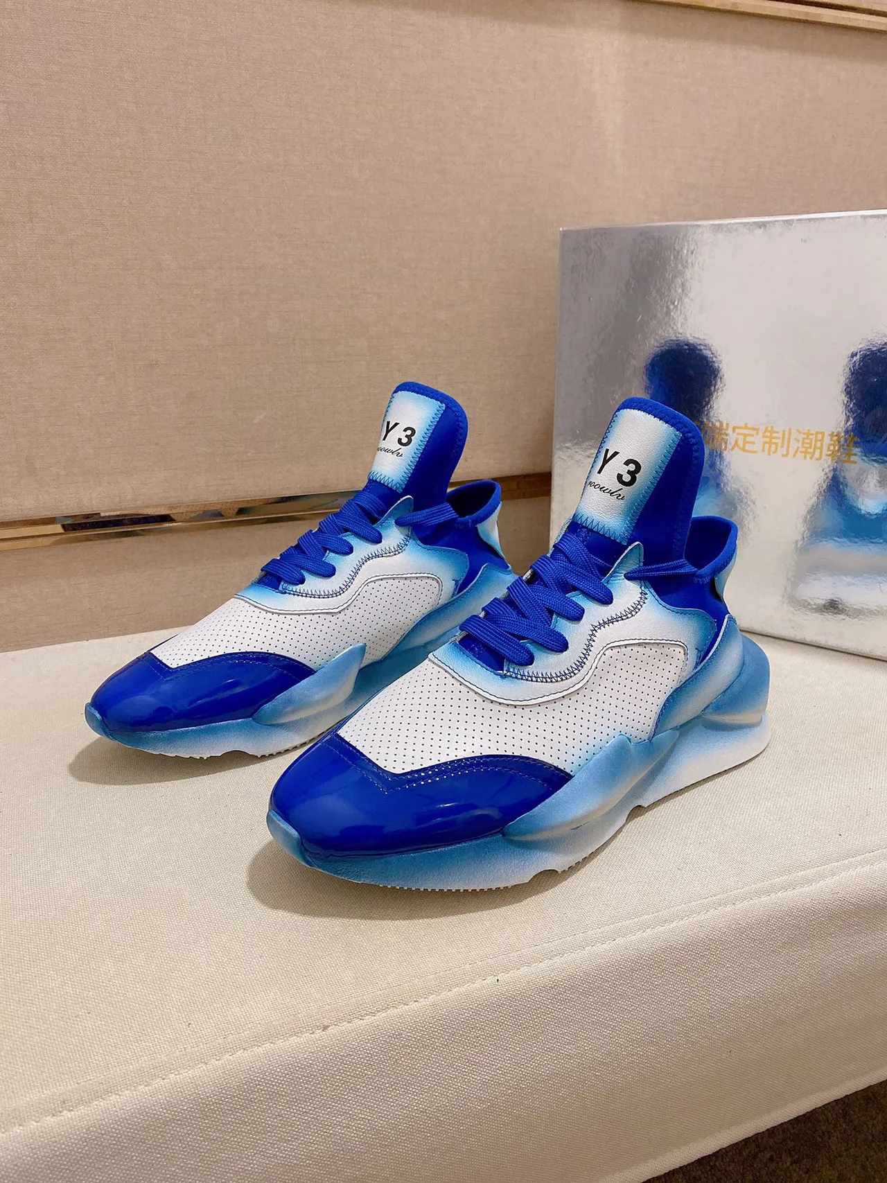 Y-3 Blue White Sculpted Sole Gradient Ombre Chunky Sneakers 6