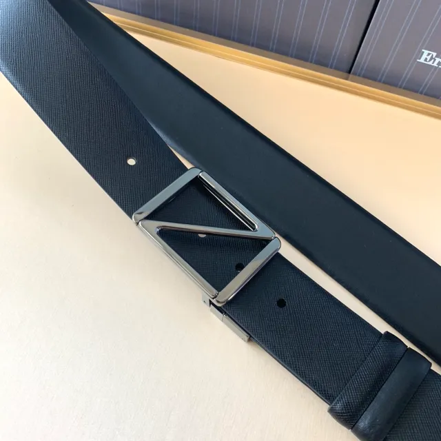 Ermenegildo Zegna Ceinture en cuir noire argentée texturée polie géométrique avec boucle 2