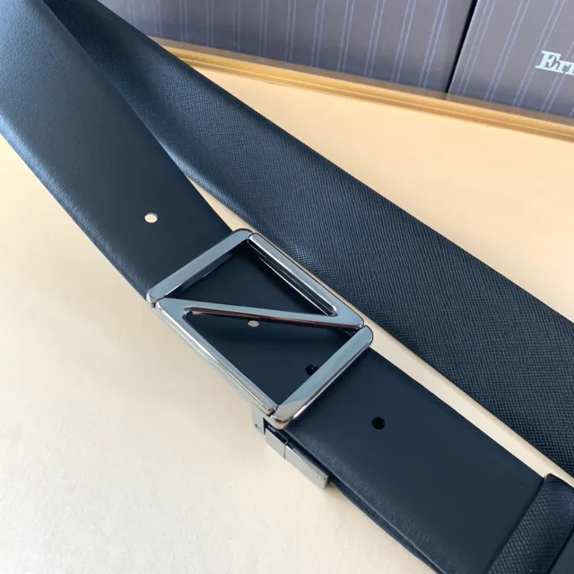 Ermenegildo Zegna Ceinture en cuir noire argentée texturée polie géométrique avec boucle 5