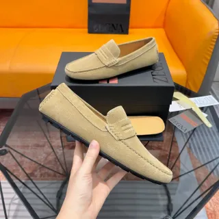 Zegna Beige Black Suede Upper Penny Strap Loafer
