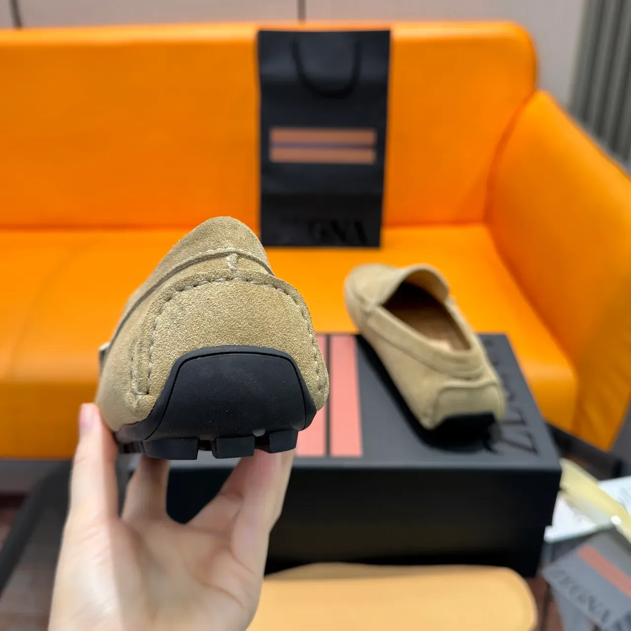Zegna Beige Black Suede Upper Penny Strap Loafer 2