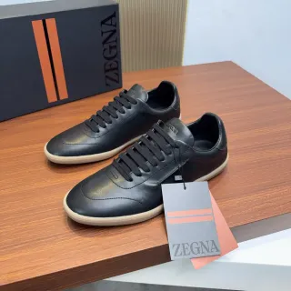 Zegna Black Leather Low-Top Sneakers