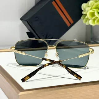Zegna सुनहरा भूरा आयताकार एविएटर धातु धूप का चश्मा