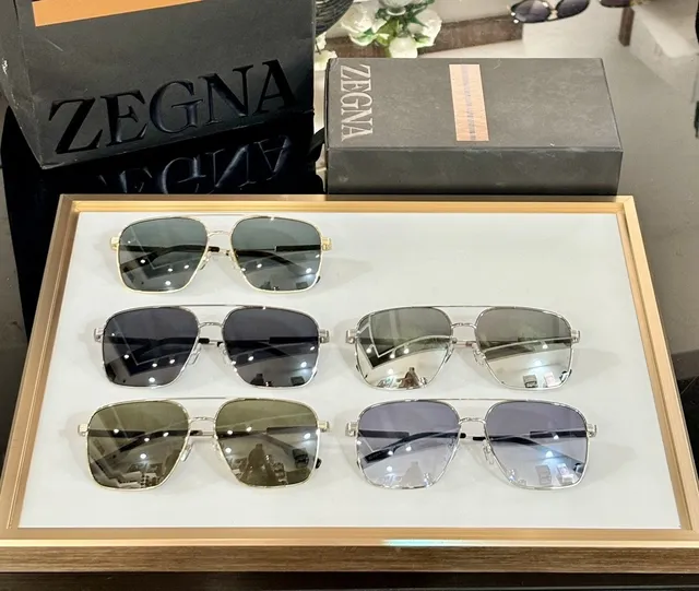Zegna Gold Brown Rectangular Aviator Metal Sunglasses 4