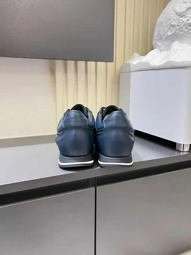 Zegna Navy Black Leather-Paneled Low-Top Lifestyle Sneakers 2