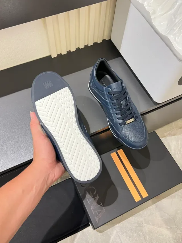 Zegna Navy Black Leather-Paneled Low-Top Lifestyle Sneakers 3