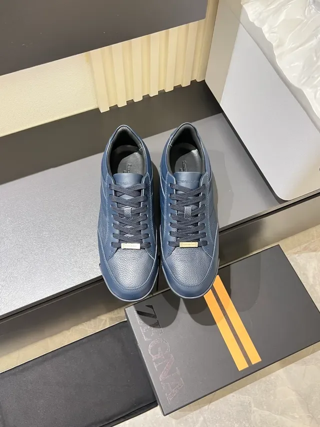 Zegna Navy Black Leather-Paneled Low-Top Lifestyle Sneakers 5