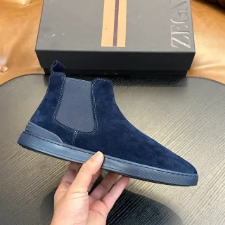 Zegna Navy Suede Chelsea Boots — catalogue photo via WWTop Yupoo