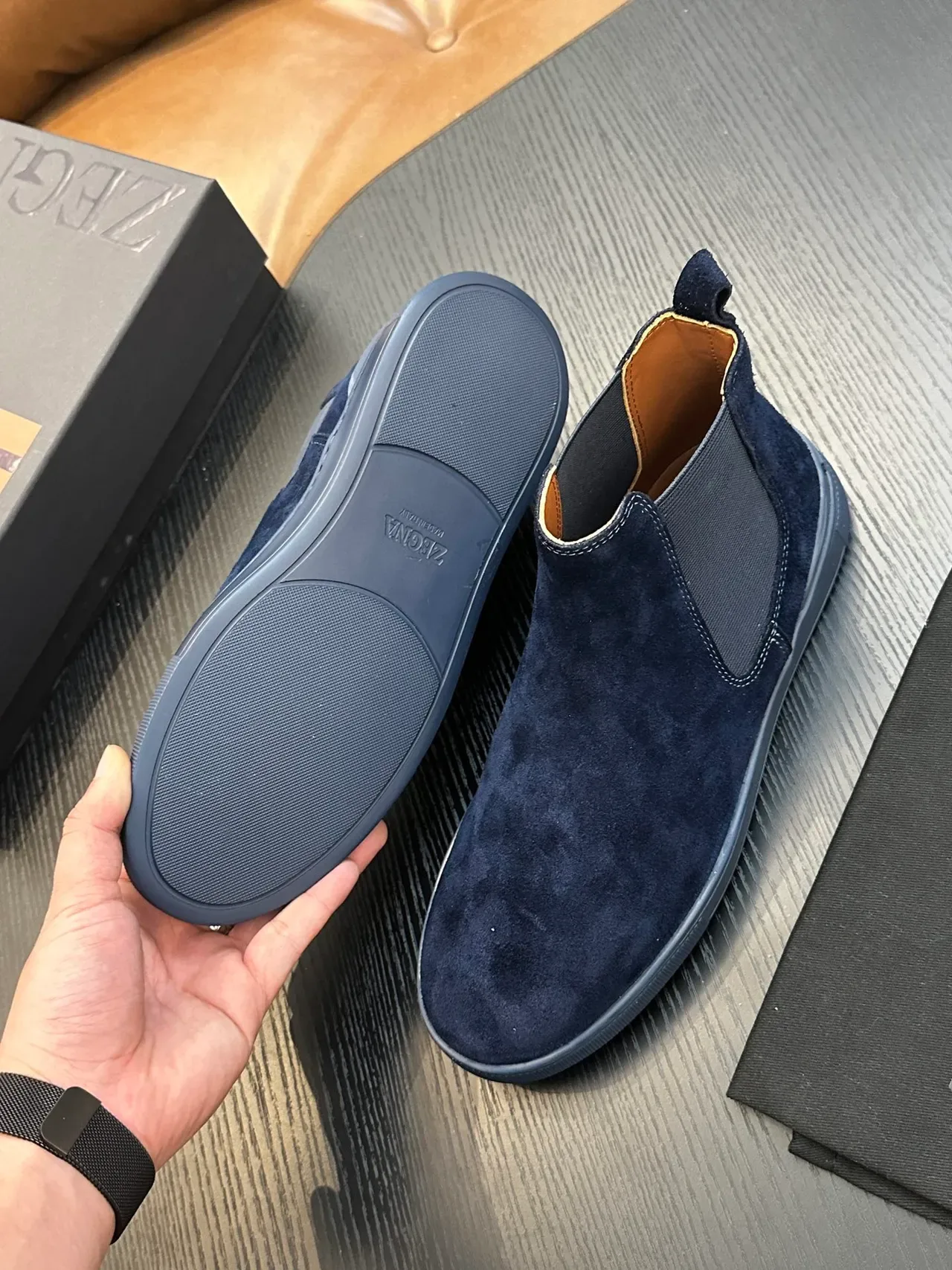 Zegna Navy Suede Chelsea Boots 2